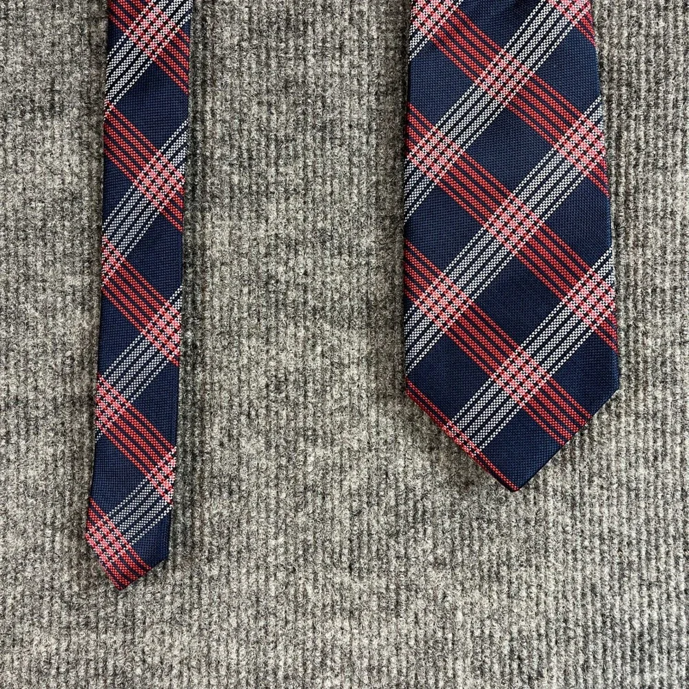 Dockers Mens Navy Blue Red White Plaid Silk Blend Necktie Tie